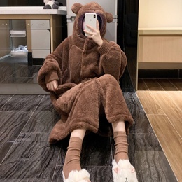 {Nightgown} Bộ Đồ Ngủ Vải Lông Hai Mặt Có Mũ Trùm Đầu Hình Gấu Dễ Thương Mặc Ở Nhà Ngoài Trời Thời Trang Thu Đông Cho Nữ 4JA9 * & & * | BigBuy360 - bigbuy360.vn
