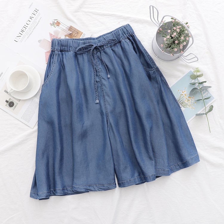 Quần Short Denim Ống Rộng Lưng Thun Phong Cách Hàn Quốc Dành Cho Nữ