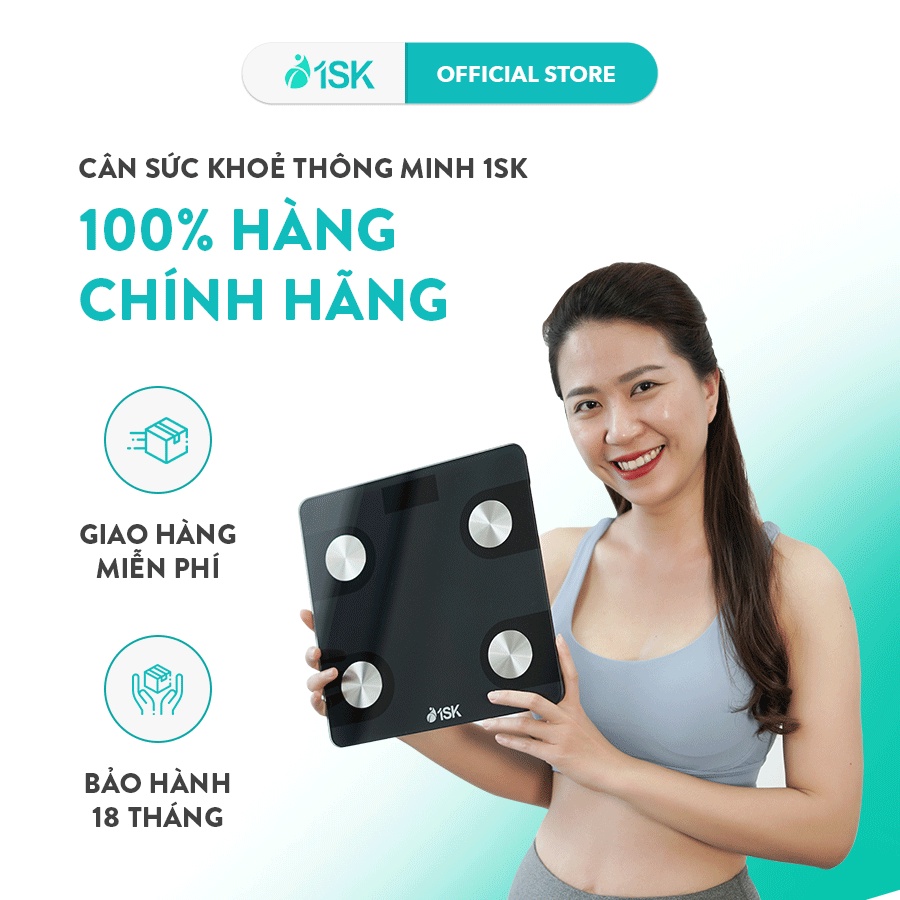 Cân sức khỏe điện tử thông minh chính hãng đo, phân tích 14 chỉ số cơ thể 1SK siêu bền, cân siêu chuẩn, kính cường lực