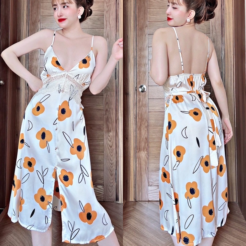 Đầm ngủ sexy mặc nhà LỤA LATIN rút nơ 2 dây cực sang và quyên rũ