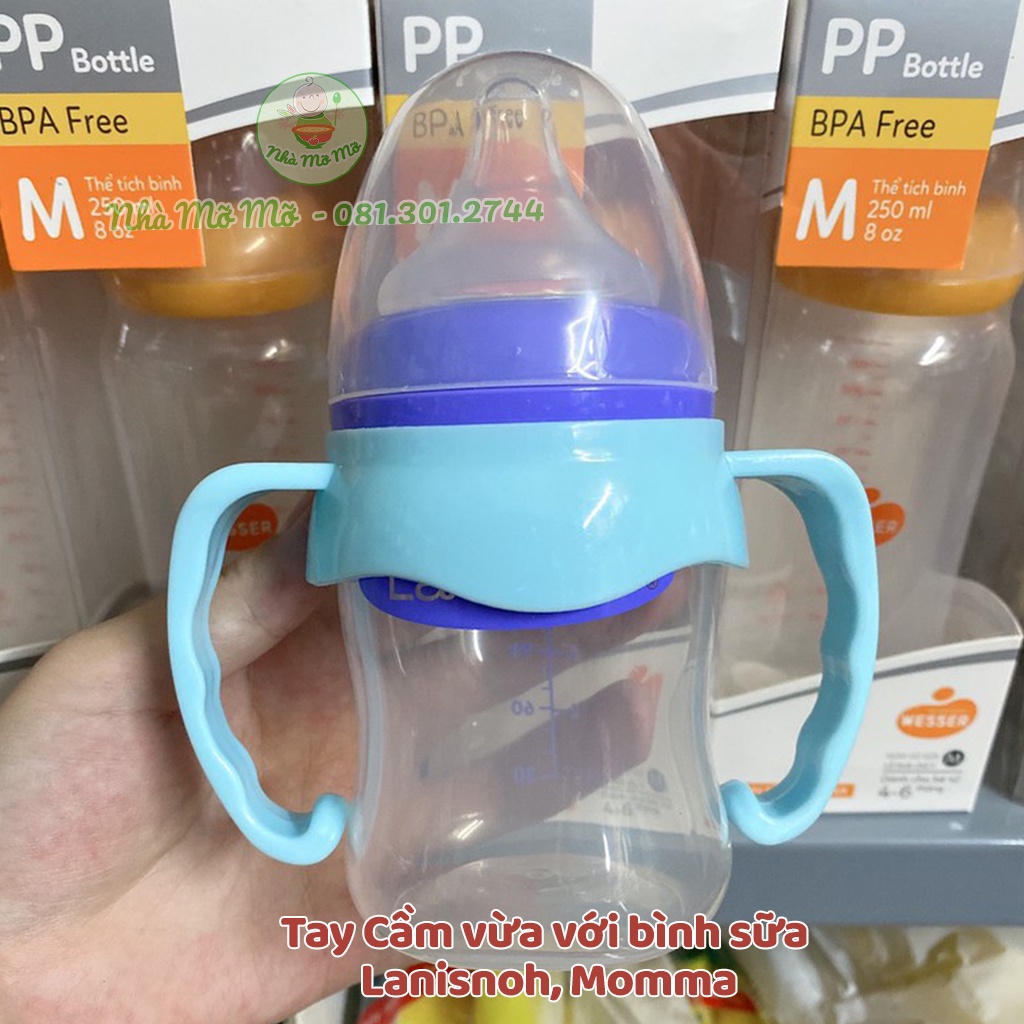 Tay cầm bình sữa Pigeon cổ rộng Lanisnoh Momma Nắp bình đủ màu - Nhà Mỡ