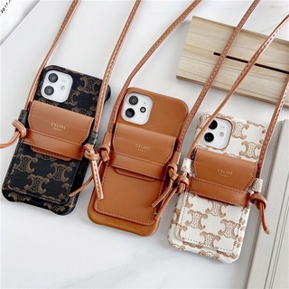 Ốp Điện Thoại Da Có Ngăn Đựng Thẻ Và Dây Đeo Chéo Cho iphone 13 pro max 11 12 pro max 14 pro max 15 pro max x xr xs max 14 plus