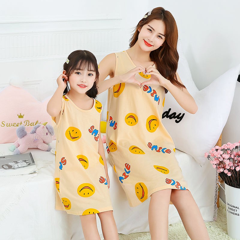 Váy ngủ trẻ em không tay bé gái mùa hè cotton bố mẹ địu công chúa dễ thương Bộ đồ mặc nhà phong cách Hàn Quốc