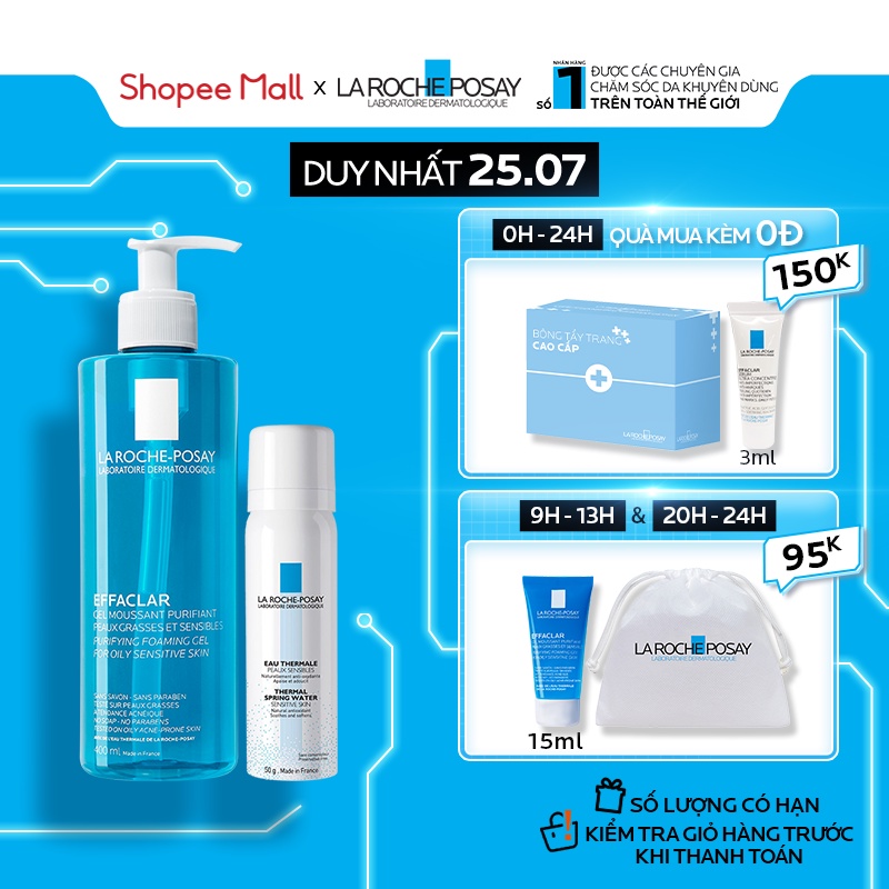 Bộ sản phẩm làm sạch và bảo vệ da dầu nhạy cảm La RochePosay Effaclar Gel