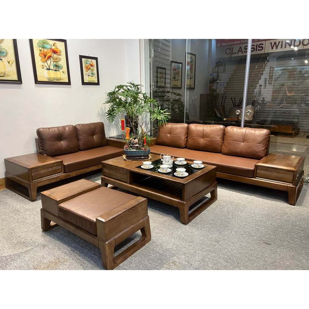 Bộ bàn ghế Phòng Khách Gỗ Sồi Nga Cao cấp, sofa gỗ phòng khách