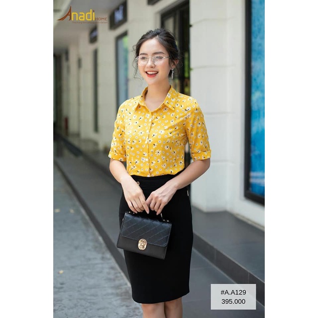 [Hàng Cao Cấp] Áo Sơ Mi Tay Lỡ Hoa Cúc Công Sở Nữ Hai Màu Vàng VÀ Xanh Than Hàng Đẹp Thương Hiệu  Anadi Fashion