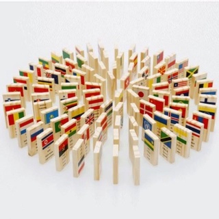 Đômino gỗ 100 thanh in quốc kỳ các nước kèm Tiếng Anh và Tiếng Trung[ màu sắc đẹp, bắt mắt]