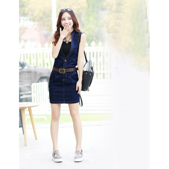 ĐẦM JEAN FORM ÔM CỔ V KÈM ÁO THUN ĐEN – MS: D535 | BigBuy360 - bigbuy360.vn