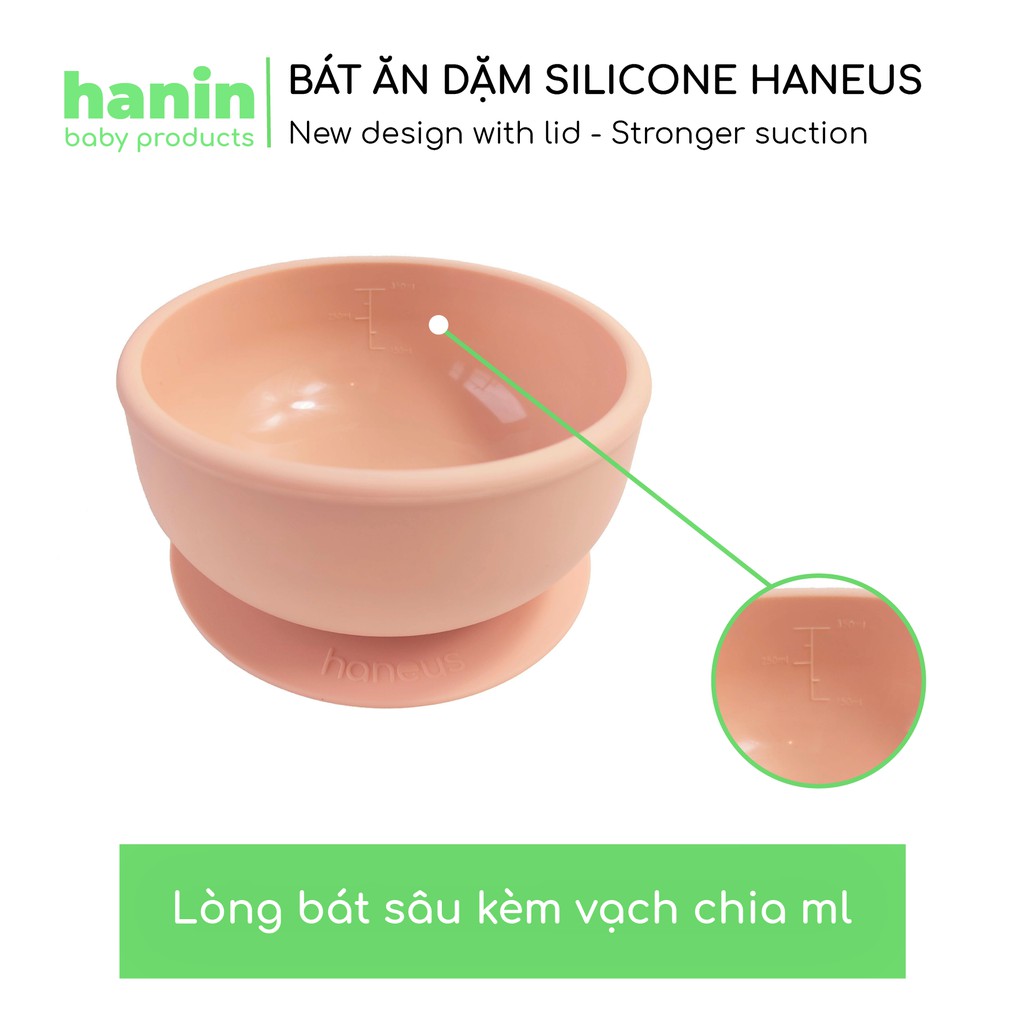 Bát ăn dặm Silicon chống đổ đế hút chân không Haneus - Thương hiệu Hanin Baby cho bé