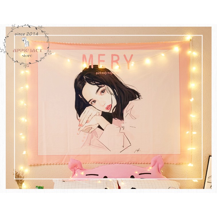 [ĐẸP - SẴN] mẫu MERY cô gái mầu hồng - Vải treo tường Decor phòng hot nhất 2020 (TẶNG kèm 01 bộ móc treo 10k)