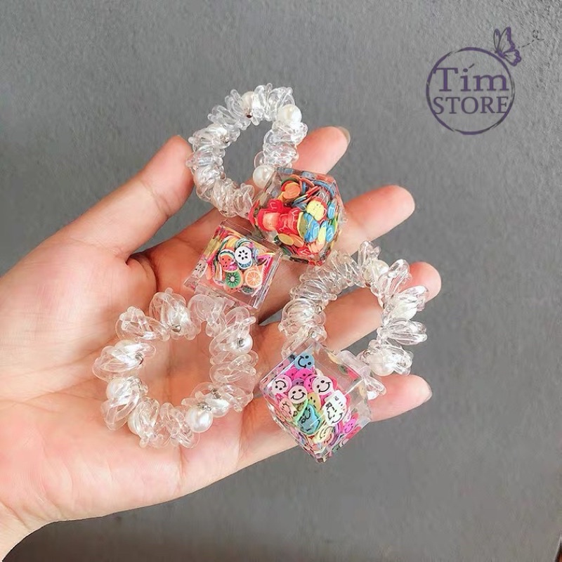 Thun cột tóc hình khối chữ nhật cute dễ thương TIMSTORE co giãn dây lò xo kiểu dáng hàn quốc