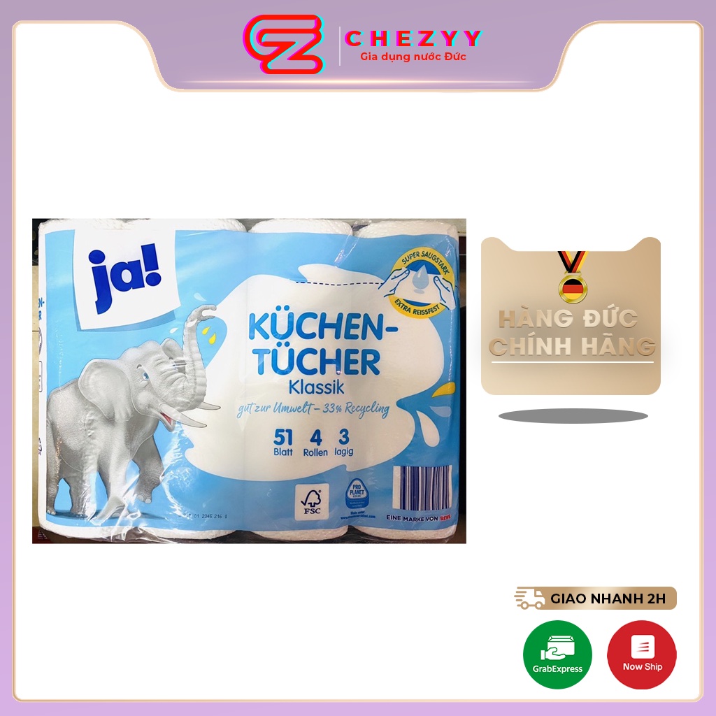 Giấy nhà bếp đa năng Ja 3 lớp, dùng lau chùi dầu mỡ, thấm dầu đồ ăn [Hàng nội địa Đức]