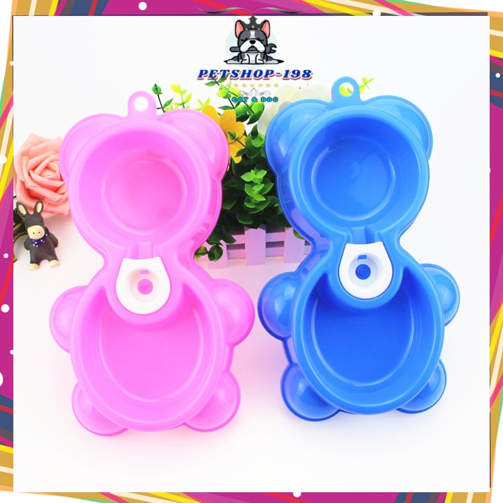 Bát ăn hai ngăn cấp nước tự động chó mèo - Tô nhựa kèm khay nước cho chó mèo (1 cái) -petshop198