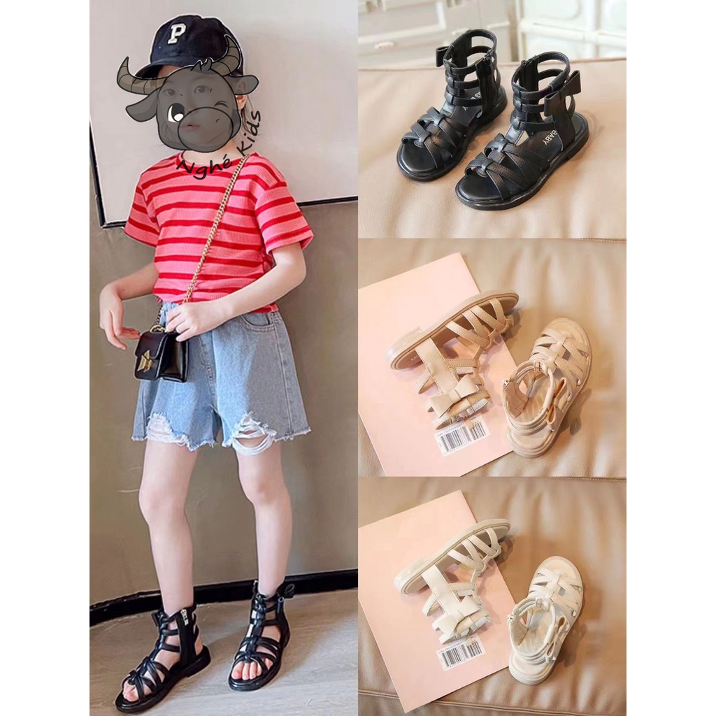 Giày Sandal chiến binh cá tính có khóa kéo và nơ bên hông MG6001