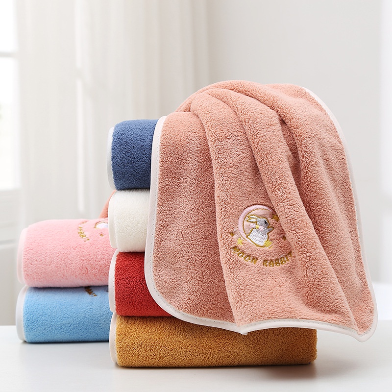 Khăn Tắm Cotton San Hô Dày Dặn Thấm Hút Tốt Thêu Họa Tiết Xinh Xắn