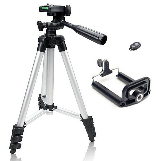 Gậy Tripod 3 chân TF - 3110A cao hơn 1m, gậy kèm 1 Kẹp điện thoại,túi đựng và 1 Remote bluetooth điều khiển từ xa