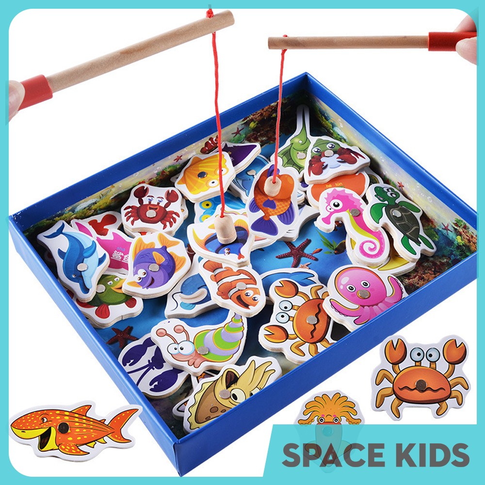 Hộp đồ chơi câu cá gỗ gắn nam châm 32 con vật Space Kids cho bé vui chơi