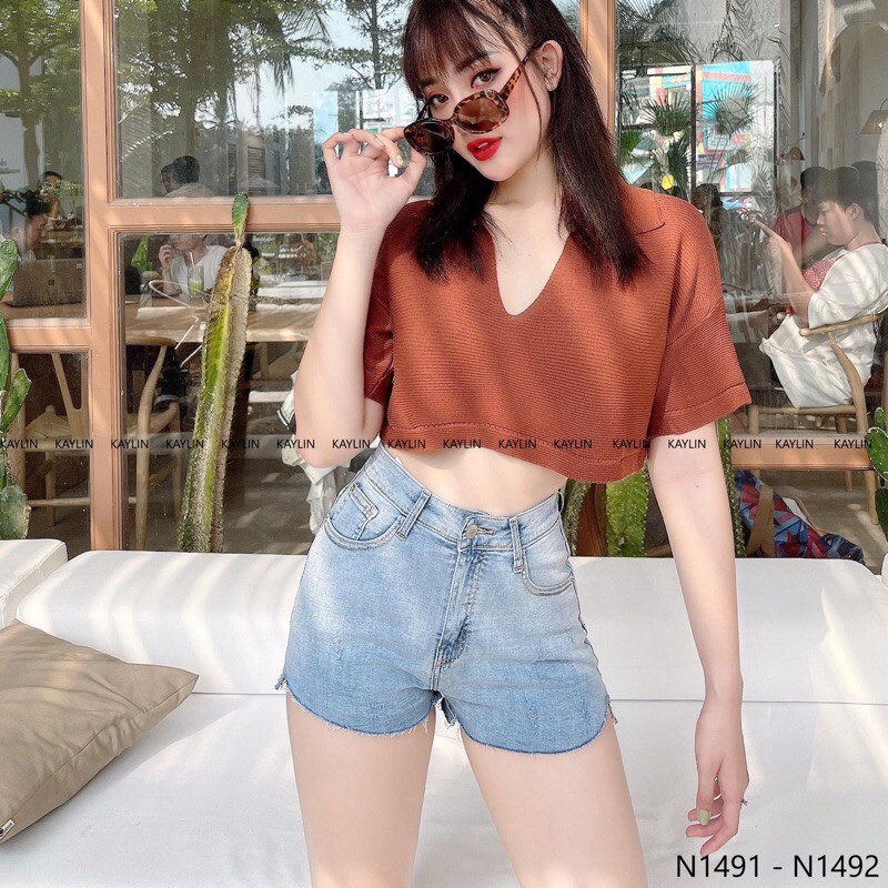 [Mã WASTMAY giảm 15% tối đa 30K đơn 150K] áo len cổ V croptop hot hit - phiên bản cộc tay (bz97-1#)