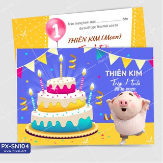 Thiệp thôi nôi –  Sinh nhật Heo Con Pluxi (PX_SN104)