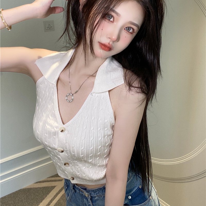 Áo Dệt Kim Hai Dây Cổ Chữ v Màu Trơn Thời Trang Mùa Hè Quyến Rũ Cho Nữ