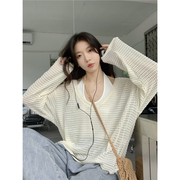 NUZIRO  Áo tay dài cổ chữ v/ áo cổ treo  thời trang quyến rũ cho nữ