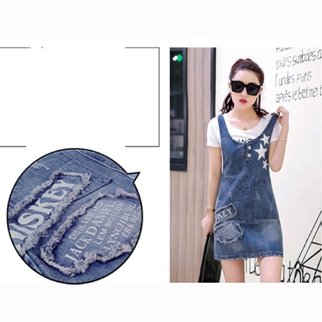 Yếm jean 2 dây wash cào kết hợp ngôi sao