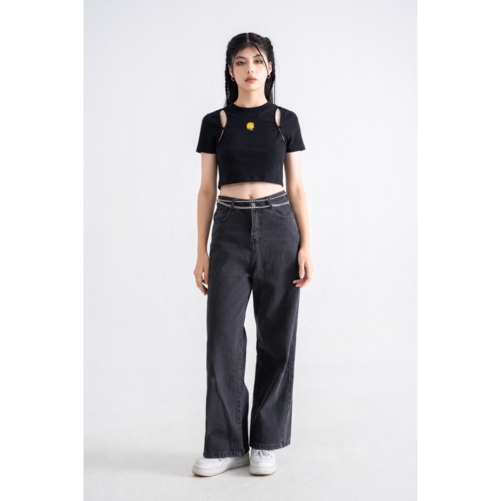 Áo Thun BOO Croptop Nữ Thêu Logo The Simpsons Phối Cắt Out BZL