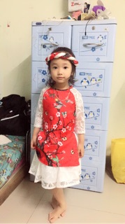 Áo dài cách tân gấm cao cấp cho bé 