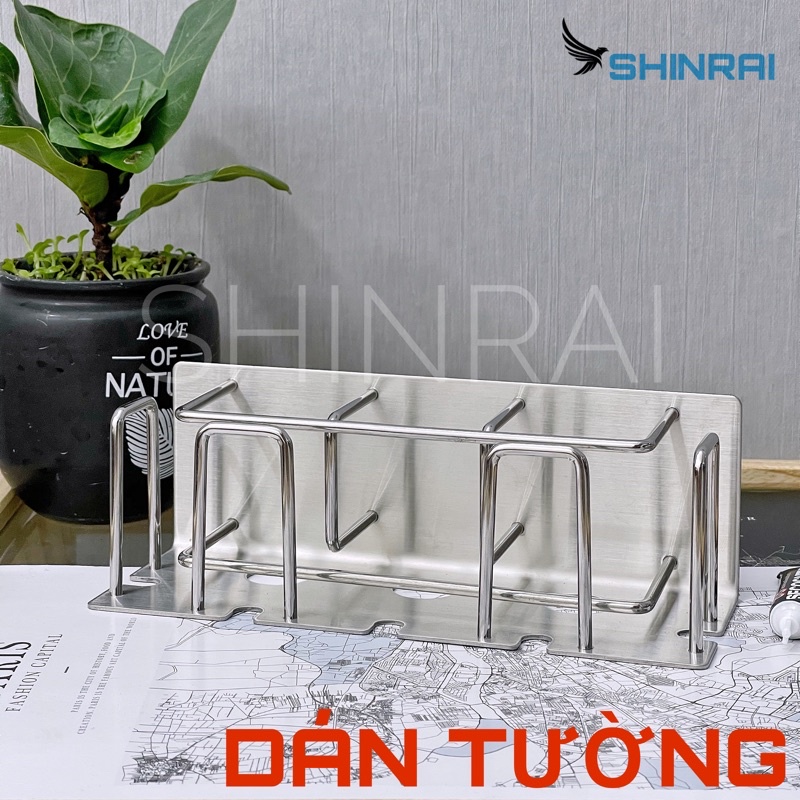 ( SHINRAI ) Giá Đựng Bàn Chải , Kệ Đựng Kem , Cốc Đánh Răng INOX304 Phay Xước Cao Cấp Nhà Tắm S1 Dán Tường Không Khoan