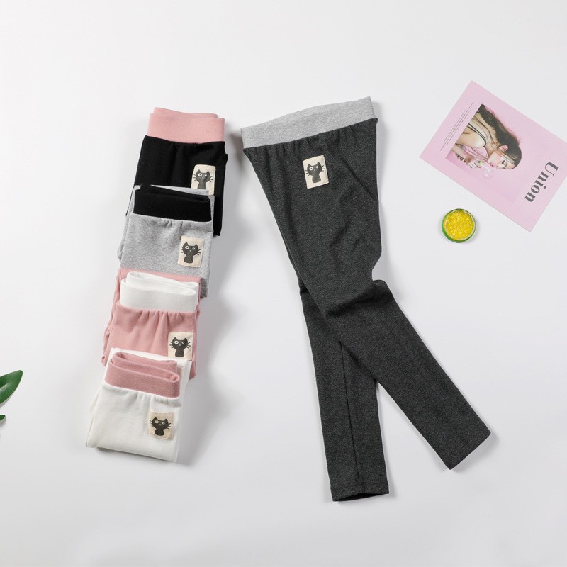 Quần legging cotton thu đông quần dài cho bé gái 2-10 tuổi cạp chun to có size đại