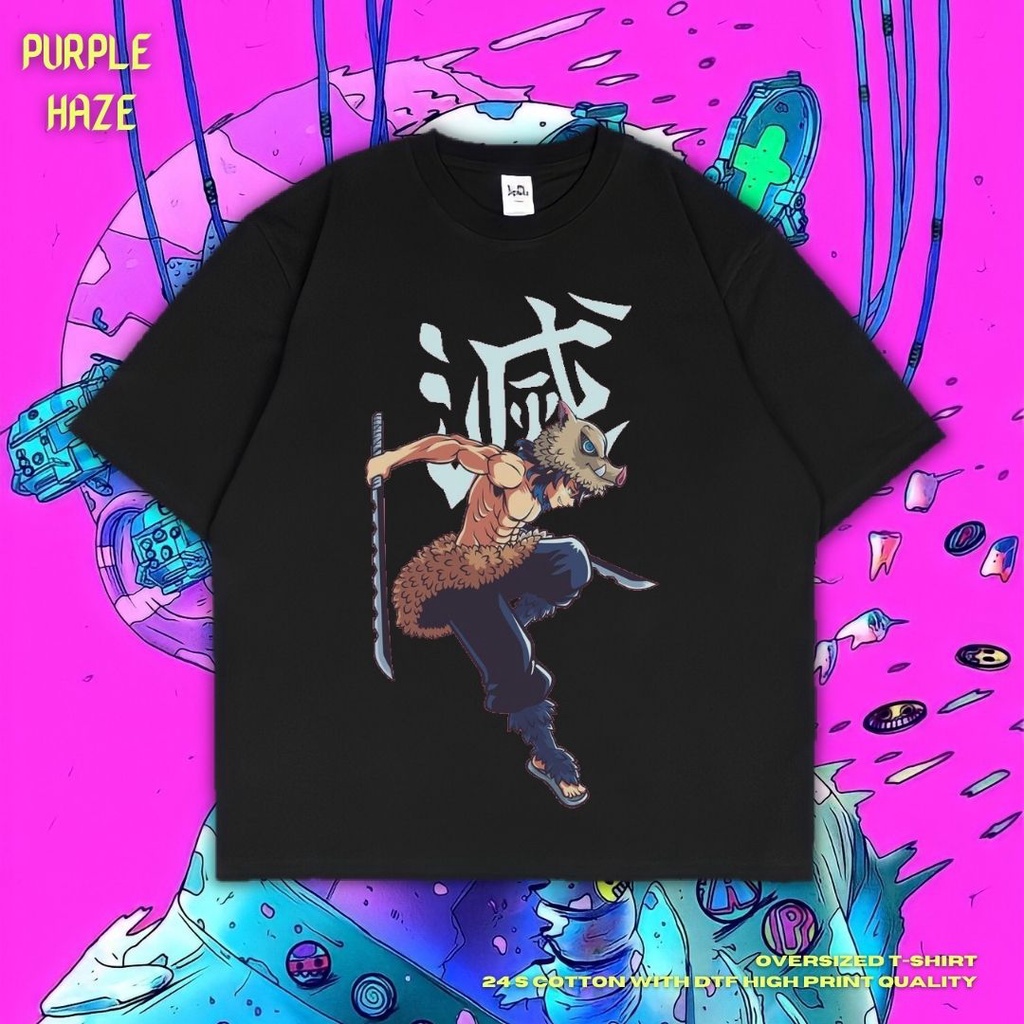 Áo Thun Oversize Họa Tiết Haze Inosuke Hashibira Cá Tính | Đen | Màu Xám Đậm | Áo Sơ Mi Demon Slayer | Áo Thun Oversize | Phong Cách Cổ Điển | Áo