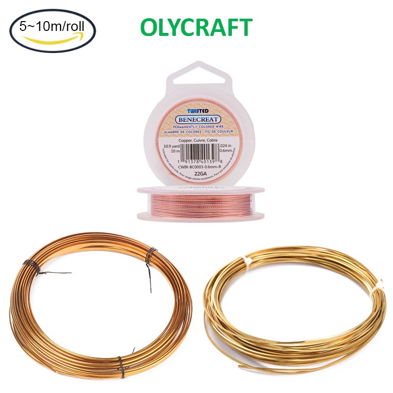 OLYCRAFT 5m/10m Engraved Twist Gold/Red Copper Wire Textured Copper Wire Half Hard Copper Wire for Jewelry Beading Craft Work