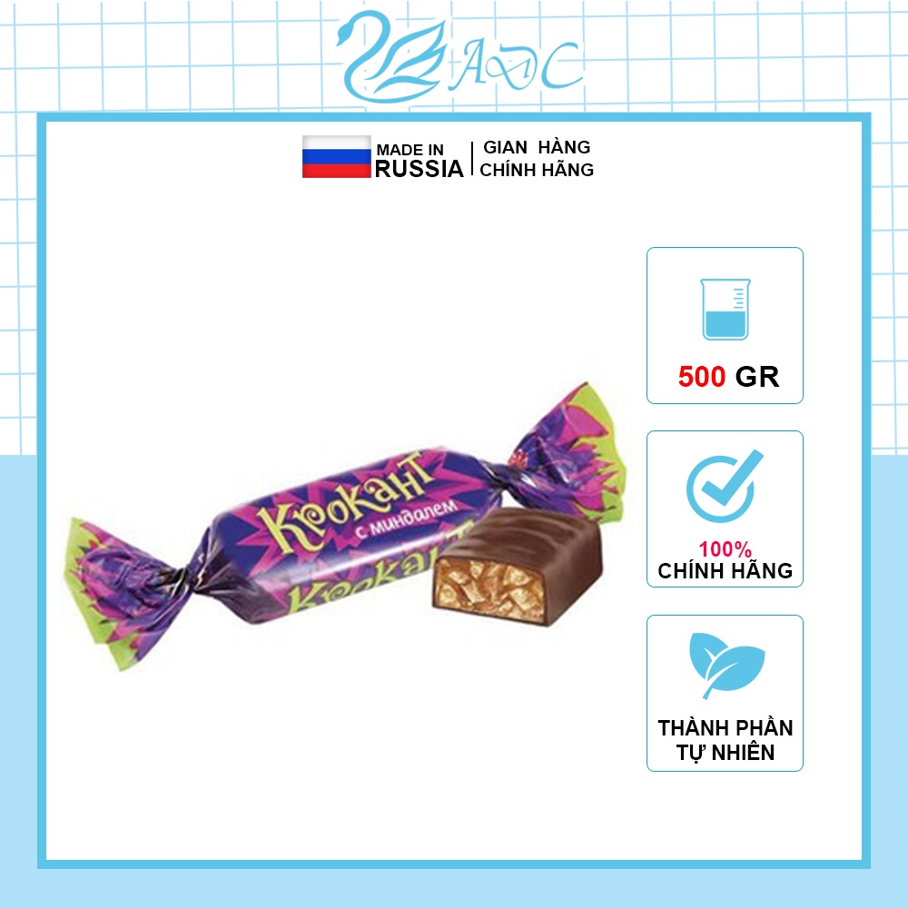 Kẹo socola hạnh nhân KpokaHT- kẹo tím Nga nhập khẩu, gói 500G