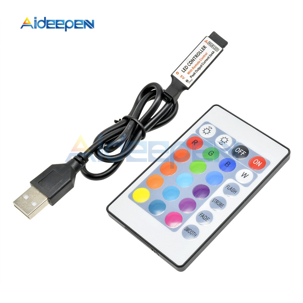 Điều khiển từ xa không dây hồng ngoại USB RGB 5V 12V 24 phím cho dải đèn LED