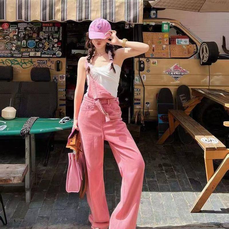 Yếm Quần Baggy Ống Suông Ống Rộng Bò Jean Nữ Lưng Cạp Cao Thời Trang Hàn Quốc Chali Y019