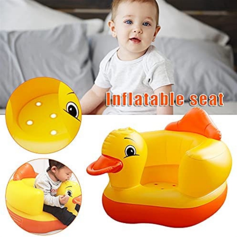 Ghế ngồi tập ăn cho bé thiết kế bơm hơi hình con vịt vàng chất liệu PVC