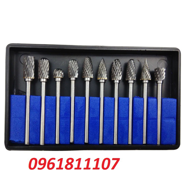 Bộ 10 mũi mài khắc hợp kim, gỗ lũa cán 3mm cao cấp, mũi phay gỗ, mũi khoét gỗ, mũi lũa gỗ, mùi mài lũa
