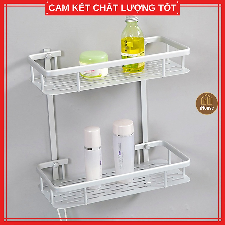 Kệ góc inox nhà tắm 2 tầng màu trắng, Kệ phòng tắm inox đựng đồ tiện lợi đa năng