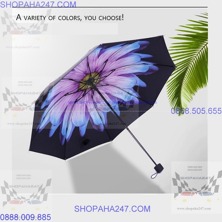 ô dù che mưa mưa nắng chống tia uv hoa lưu ly tím tặng đèn led usb