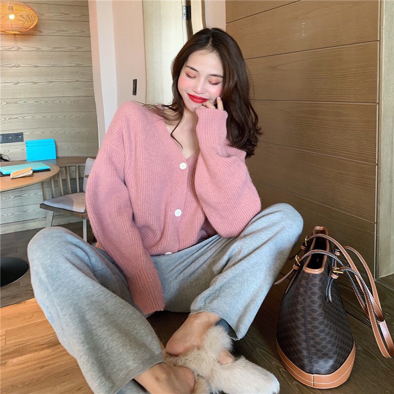 Áo cardigan len tăm mịn khoác ngoài cao cấp croptop cổ tim V dệt kim kiểu Hàn Quốc MSP430 | BigBuy360 - bigbuy360.vn