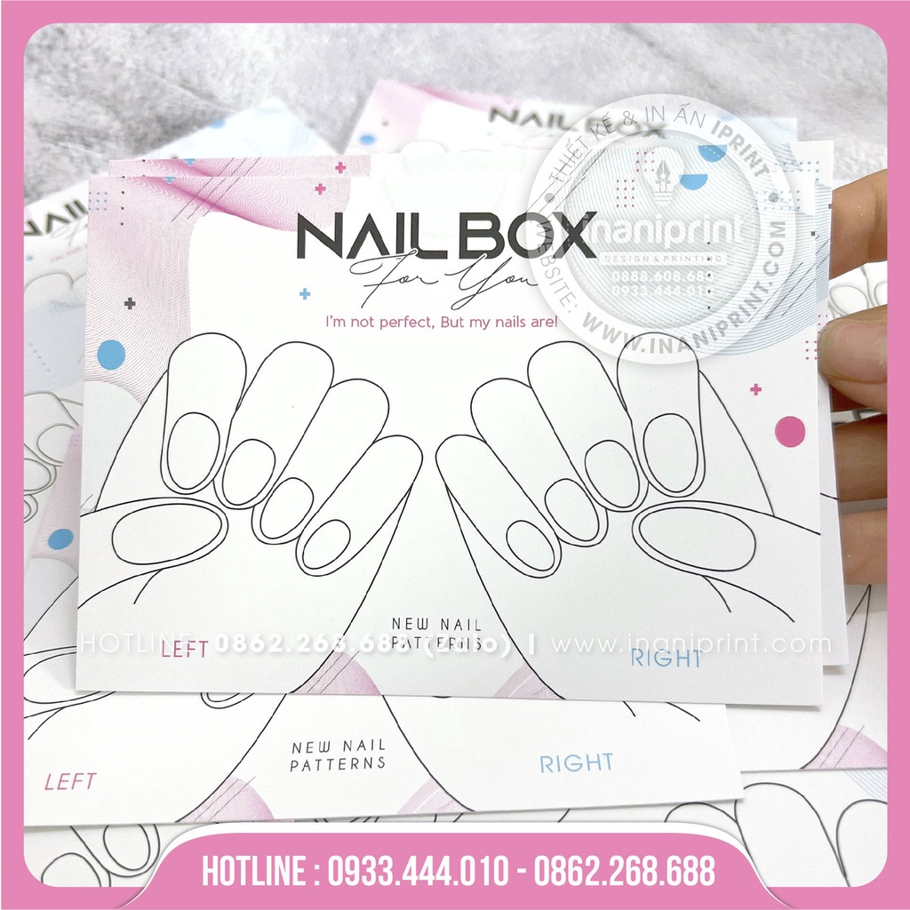 Bìa Nailbox Gắn Móng, Giấy Nail Box Móng Up Thiết Kế - Size lớn : 14x10cm - In 1 Mặt