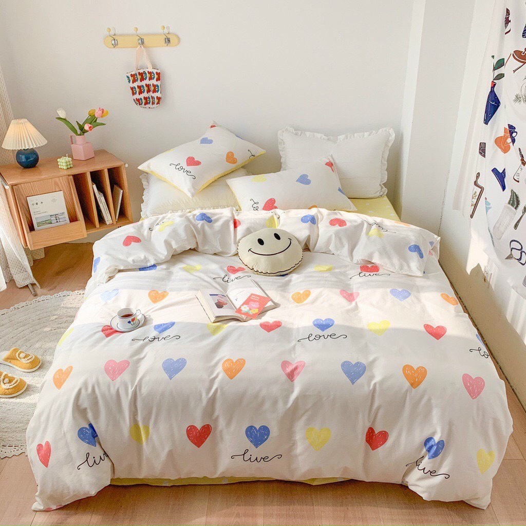 Bộ chăn ga gối Cotton Poly Decor Bedding phong cách Hàn Quốc Drap giường cotton (không kèm ruột) họa tiết trái tim | BigBuy360 - bigbuy360.vn