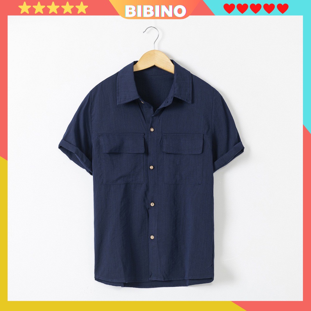 Áo sơ mi nam nữ tay ngắn form rộng big size kiểu dáng hàn quốc đũi thái dày dặn mềm mịn đẹp cao cấp thoáng mát BIBINO