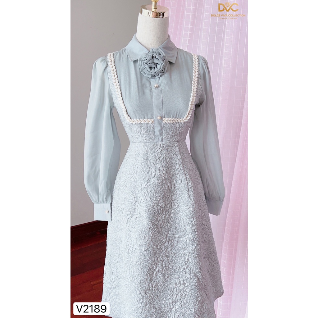 Váy gấm xanh mint thiết kế V2189 - DOLCE VIVA COLLECTION | BigBuy360 - bigbuy360.vn