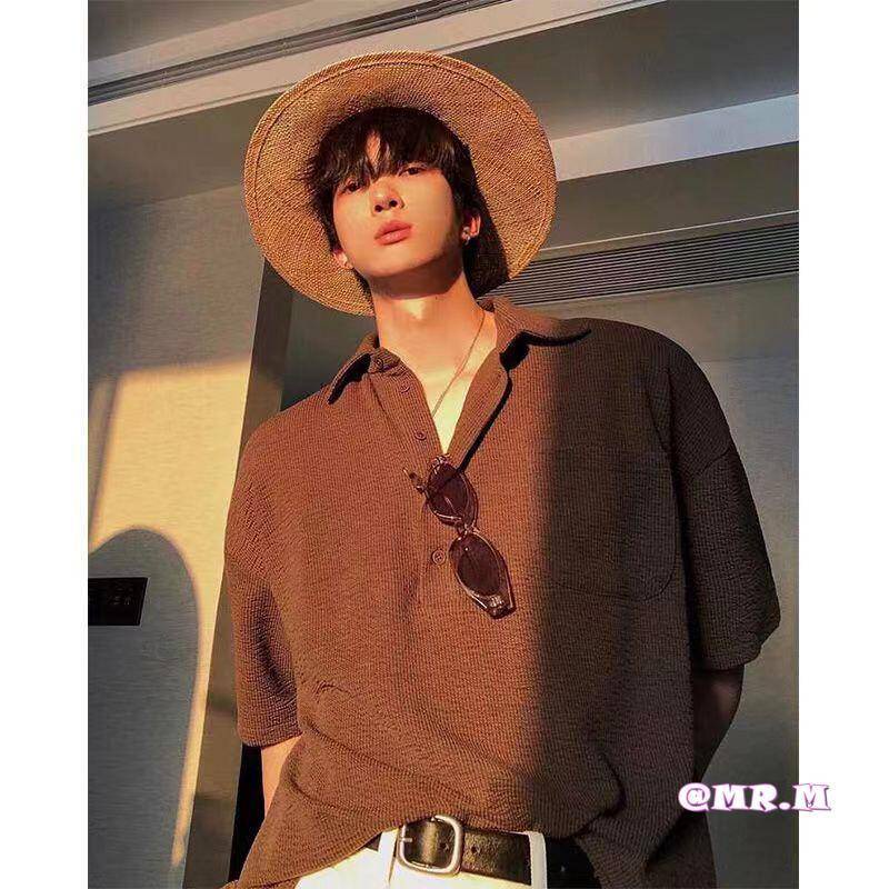 Áo thun Polo thời trang nam phong cách Hàn Quốc ngắn tay đan áo thun Polo