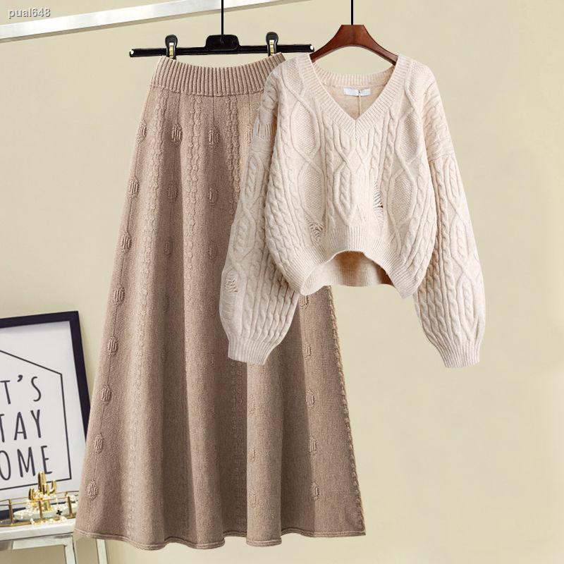 Bộ Áo Sweater Dệt Kim Dáng Rộng + Chân Váy Kéo Khóa Phong Cách Hàn Quốc Thời Trang Thu Đông Dành Cho Nữ 1108 2021