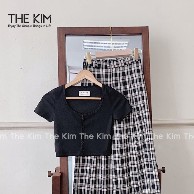 Áo Croptop Len tăm cúc ngực , áo thun tăm ngắn tay cổ tròn trơn basic nữ | BigBuy360 - bigbuy360.vn