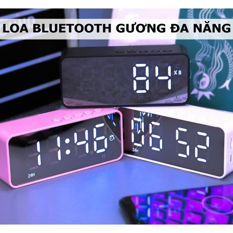 Loa Bluetooth Mặt LED Gương hỗ trợ Xem Giờ -Báo Thức- Đo Nhiệt Độ - chất âm cực hay - cực ấm