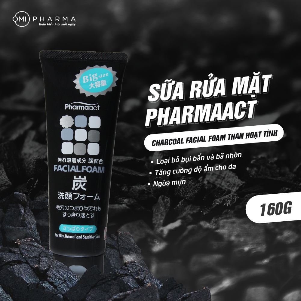 Sữa Rửa Mặt Than Hoạt Tính Ngăn Ngừa Mụn Dành Cho Nam Pharmaact Charcoal Facial Foam (160g)