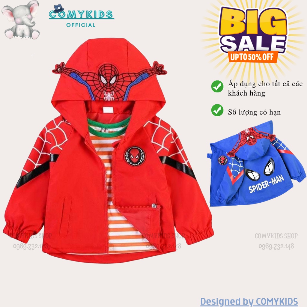🍓 Áo khoác trẻ em 🍓 Áo khoác gió 2 lớp lót nỉ ấm cho bé hình siêu nhân nhện dáng suôngcực ngầu, siêu đẹp (AKZ04)
